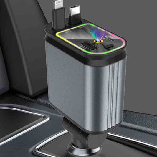 4-in-1 Car Mobile Phone Charger Dual Retractable Cable with Star Top Projection Lamp