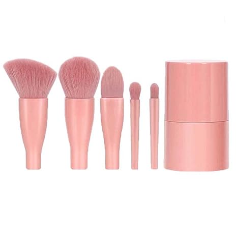 Easy-taken Travel Makeup Brush Set, 5pcs Mini Complete Function Cosmetic Brushes Kit (5pcs with holder)