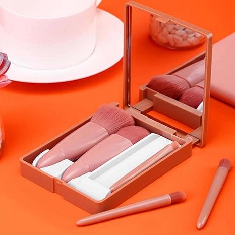 Easy-taken Travel Makeup Brush Set, 5pcs Mini Complete Function Cosmetic Brushes Kit (5pcs with holder)
