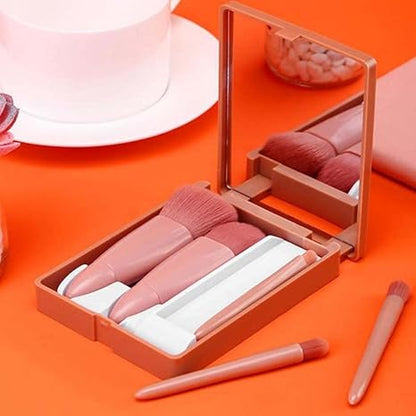 Easy-taken Travel Makeup Brush Set, 5pcs Mini Complete Function Cosmetic Brushes Kit (5pcs with holder)