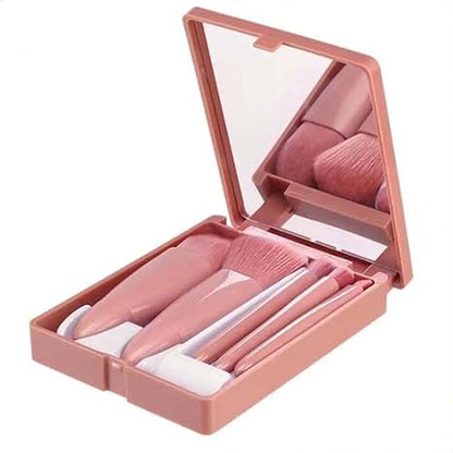 Easy-taken Travel Makeup Brush Set, 5pcs Mini Complete Function Cosmetic Brushes Kit (5pcs with holder)