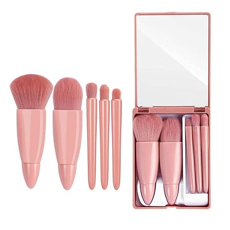 Easy-taken Travel Makeup Brush Set, 5pcs Mini Complete Function Cosmetic Brushes Kit (5pcs with holder)