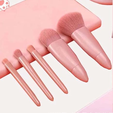 Easy-taken Travel Makeup Brush Set, 5pcs Mini Complete Function Cosmetic Brushes Kit (5pcs with holder)