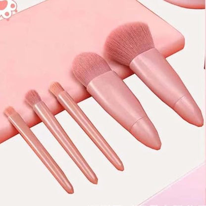 Easy-taken Travel Makeup Brush Set, 5pcs Mini Complete Function Cosmetic Brushes Kit (5pcs with holder)
