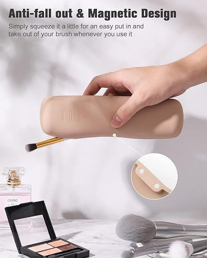 Large Travel Makeup Brush Holder with 4Pcs Makeup Brushes